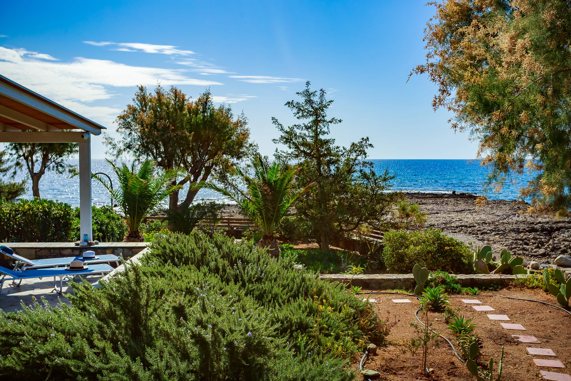 Villa Venus – shaded terrace overlooking the Libyan Sea